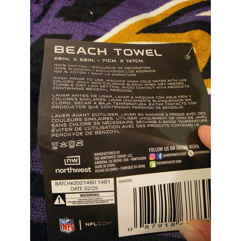 2 NFL Baltimore Ravens Beach Towel 28x58 Cotton Northwest Group Purple Black New